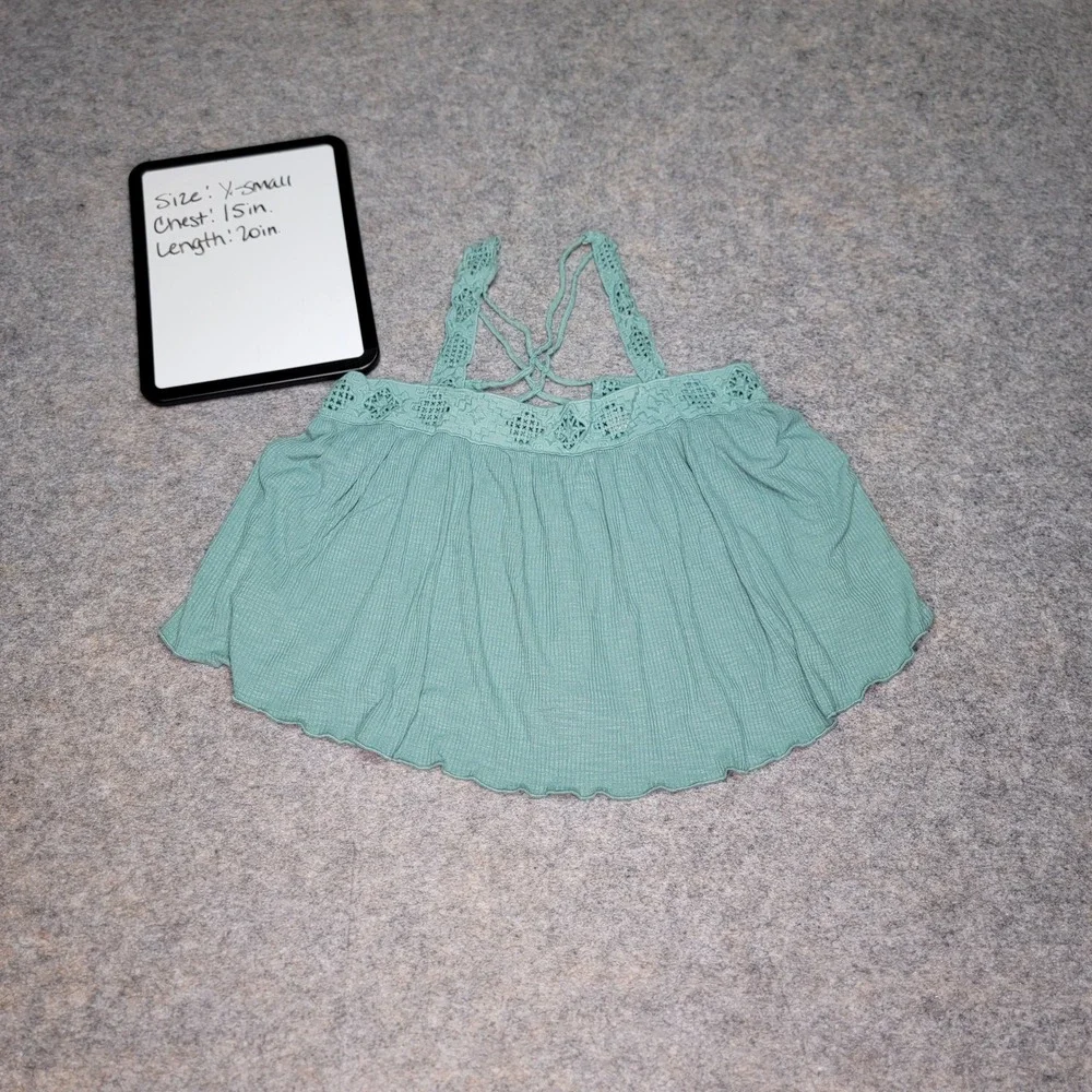 Lucky Brand XS Green‎ Crochet Trim Tank Top Sleeveless Casual Cute